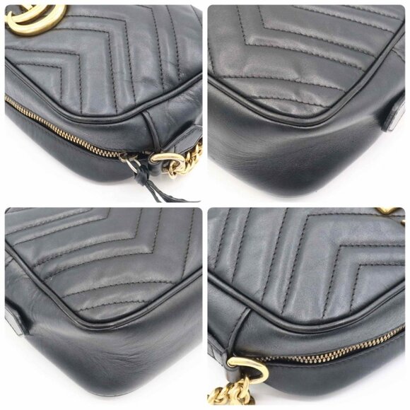 Authentic GUCCI Marmont GG Camera Bag Calfskin Crossbody Chain Shoulder Black - Picture 14 of 16